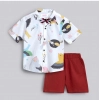 Dropship Boy's Cotton Blend Printed Short Sleeve Shirt and Shorts Set (White)