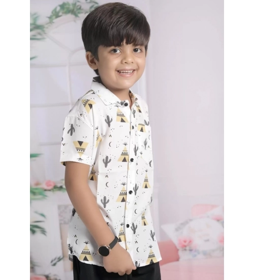 Boy's Cotton Blend Printed Short Sleeve Shirt and Shorts Set (White)