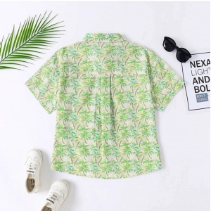 Generic Boy's Cotton Blend Printed Short  Sleeve Shirt (Green)
