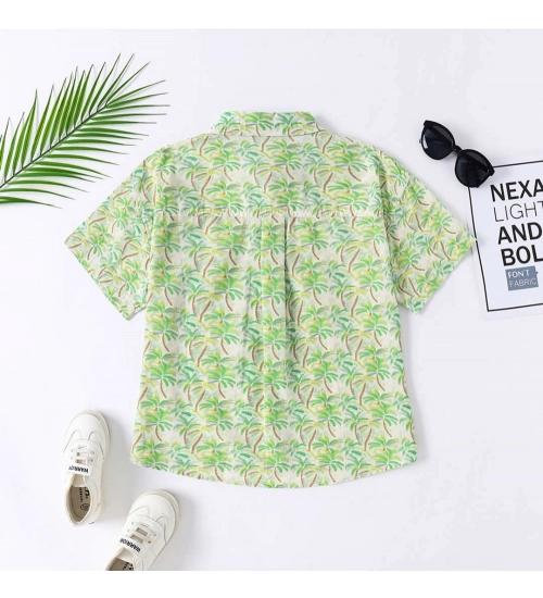 Boy's Cotton Blend Printed Short  Sleeve Shirt (Green)