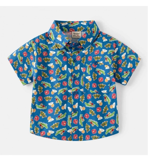 Boy's Cotton Blend Printed Short Sleeve Shirt (MultiColor)