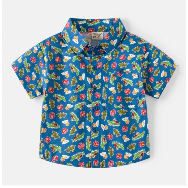 Dropship Boy's Cotton Blend Printed Short Sleeve Shirt (MultiColor)