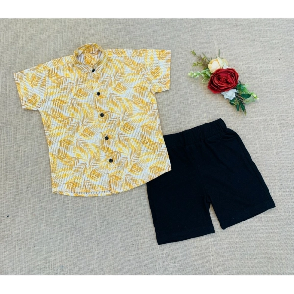 Dropship Boy's Cotton Blend Printed Short Sleeve Shirt and Shorts Set (MultiColor)