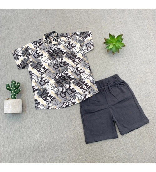 Boy's Cotton Blend Printed Short Sleeve Shirt and Shorts Set (MultiColor)