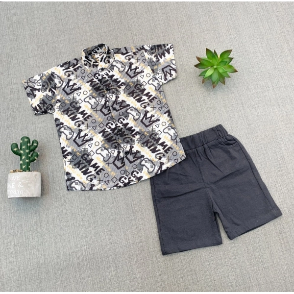 Dropship Boy's Cotton Blend Printed Short Sleeve Shirt and Shorts Set (MultiColor)