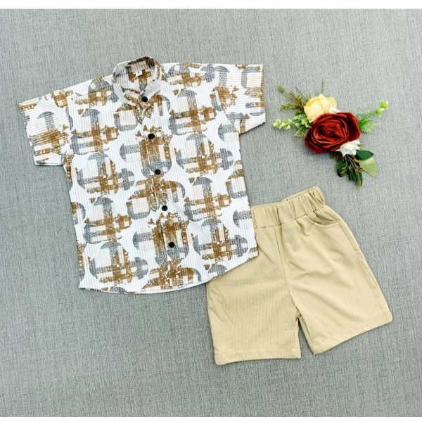 Dropship Boy's Cotton Blend Printed Short Sleeve Shirt and Shorts Set (MultiColor)