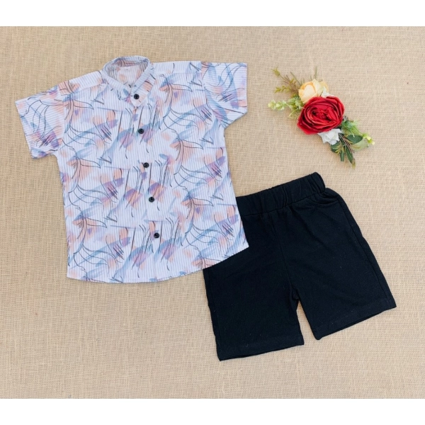 Dropship Boy's Cotton Blend Printed Short Sleeve Shirt and Shorts Set (MultiColor)