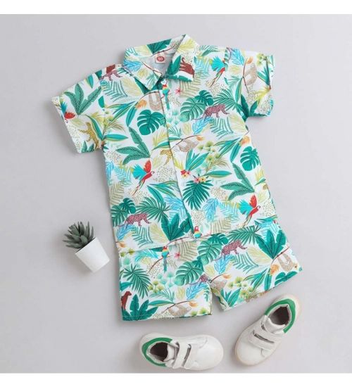Boy's Lycra Blend Printed Short Sleeve Shirt and Shorts Set (MultiColor)
