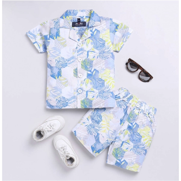 Dropship Boy's Cotton Blend Printed Short Sleeve Shirt and Shorts Set (MultiColor)