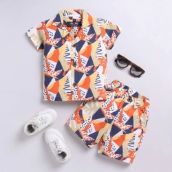 Boy's Lycra Blend Printed Short Sleeve Shirt and Shorts Set (MultiColor)
