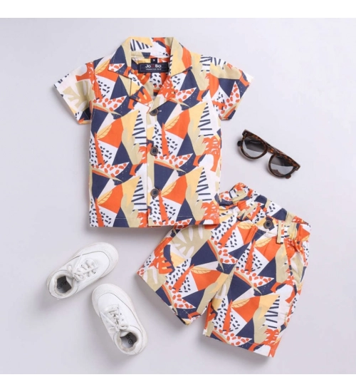 Boy's Lycra Blend Printed Short Sleeve Shirt and Shorts Set (MultiColor)