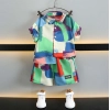 Dropship Boy's Lycra Blend Printed Short Sleeve Shirt and Shorts Set (MultiColor)