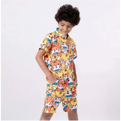Boy's Lycra Blend Printed Short Sleeve Shirt and Shorts Set (MultiColor)