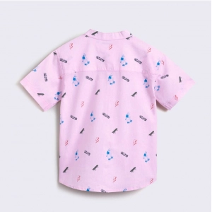 Generic Boy's Cotton Blend Printed Short Sleeve Shirt and Shorts Set (Pink)