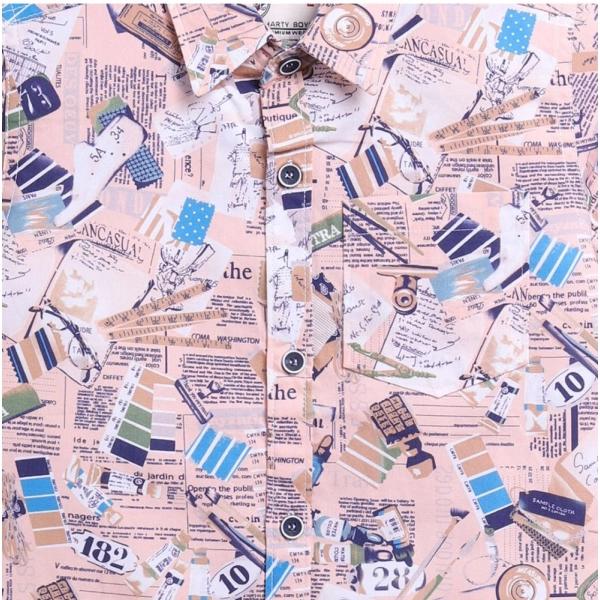 Dropship Boy's Cotton Blend Printed Short Sleeve Shirt (MultiColor)