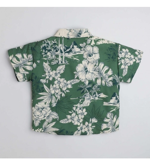 Boy's Cotton Blend Printed Short Sleeve Shirt (Green)