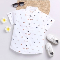 Boy's Cotton Blend Printed Short Sleeve Shirt (White)