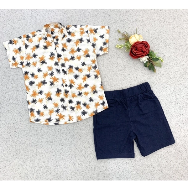 Dropship Boy's Cotton Blend Printed Short Sleeve Shirt and Shorts Set (MultiColor)