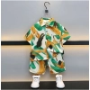 Dropship Boy's Lycra Blend Printed Short Sleeve Shirt and Shorts Set (MultiColor)