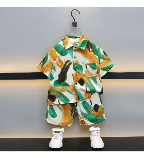 Boy's Lycra Blend Printed Short Sleeve Shirt and Shorts Set (MultiColor)