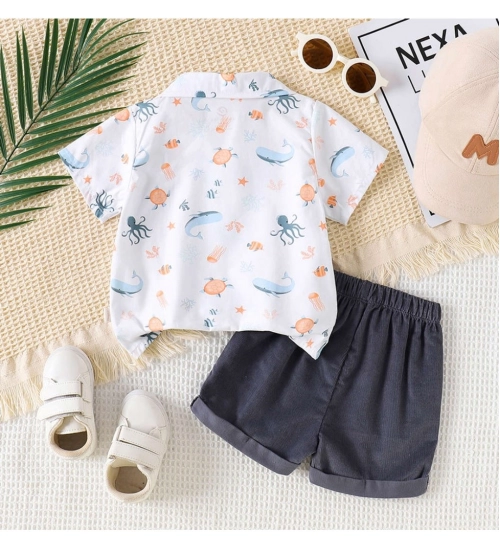 Boy's Lycra Blend Printed Short Sleeve Shirt and Shorts Set (MultiColor) Boy's Lycra Blend Printed Short Sleeve Shirt and Shorts Set (MultiColor)