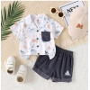 Dropship Boy's Lycra Blend Printed Short Sleeve Shirt and Shorts Set (MultiColor)