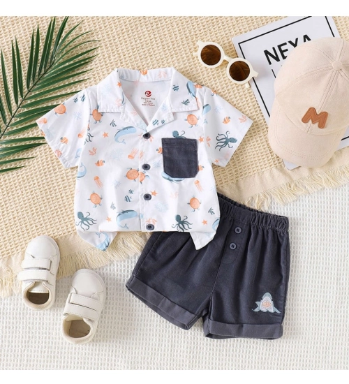 Boy's Lycra Blend Printed Short Sleeve Shirt and Shorts Set (MultiColor)