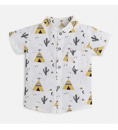 Boy's Cotton Blend Printed Short Sleeve Shirt and Shorts Set (White)