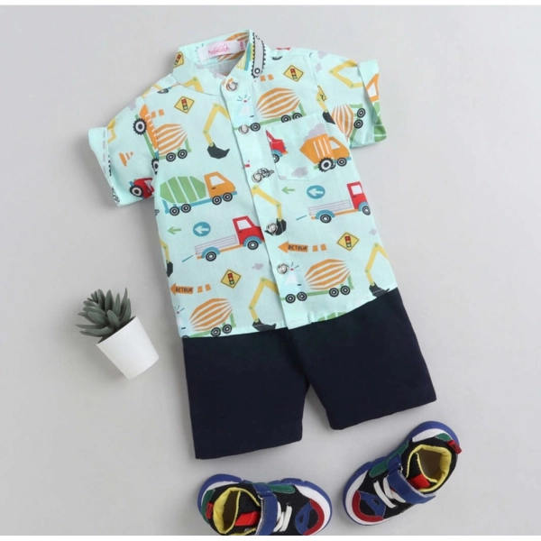 Dropship Boy's Cotton Blend Printed Short Sleeve Shirt and Shorts Set (MultiColor)