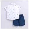 Dropship Boy's Cotton Blend Printed Short Sleeve Shirt and Shorts Set (White)