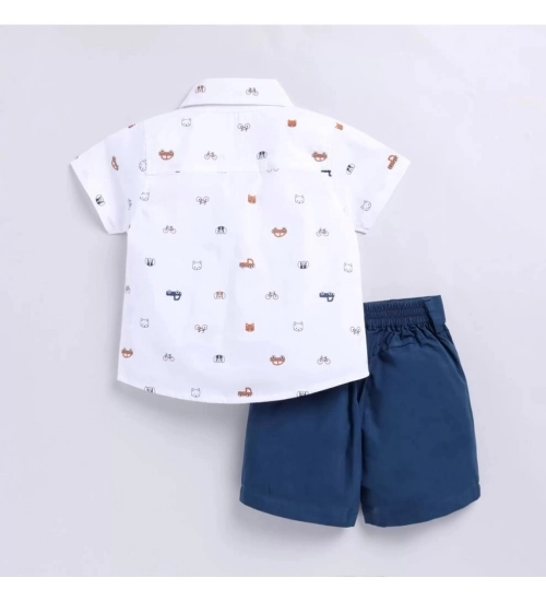 Boy's Cotton Blend Printed Short Sleeve Shirt and Shorts Set (White)