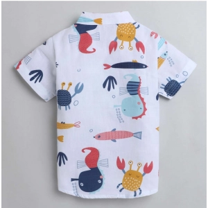 Generic Boy's Cotton Blend Printed Short Sleeve Shirt and Shorts Set (White)