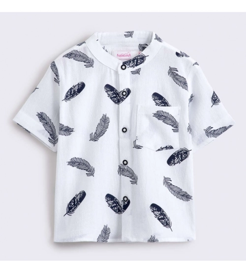 Boy's Cotton Blend Printed Short Sleeve Shirt and Shorts Set (White)