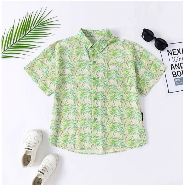 Dropship Boy's Cotton Blend Printed Short  Sleeve Shirt (Green)