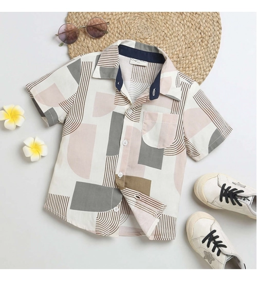 Boy's Cotton Blend Printed Short Sleeve Shirt (MultiColor)