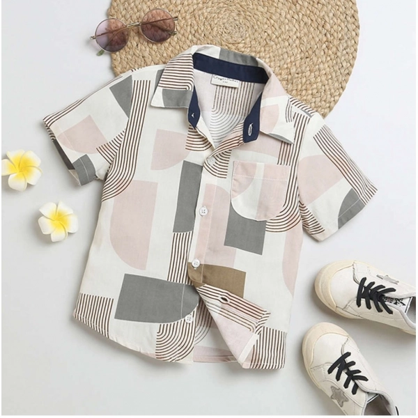 Dropship Boy's Cotton Blend Printed Short Sleeve Shirt (MultiColor)