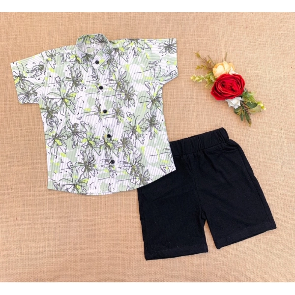 Dropship Boy's Cotton Blend Printed Short Sleeve Shirt and Shorts Set (MultiColor)