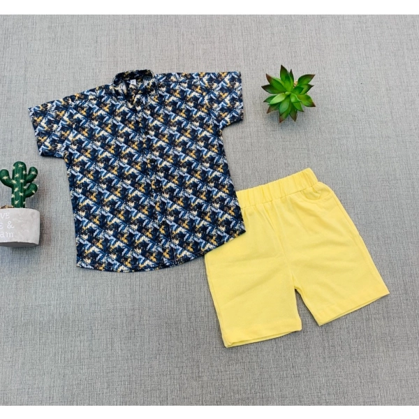 Dropship Boy's Cotton Blend Printed Short Sleeve Shirt and Shorts Set (MultiColor)