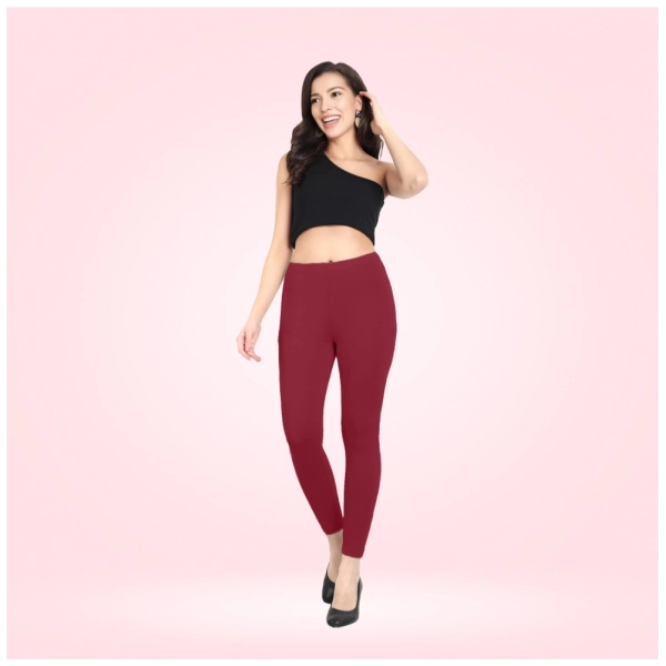Dropship Women's Cotton Blended Solid Ankle legging (Red Maroon)