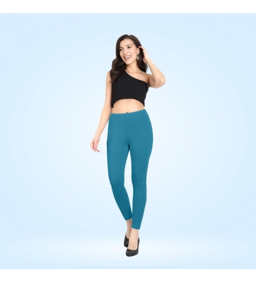 Women's Cotton Blended Solid Ankle legging (Blue)