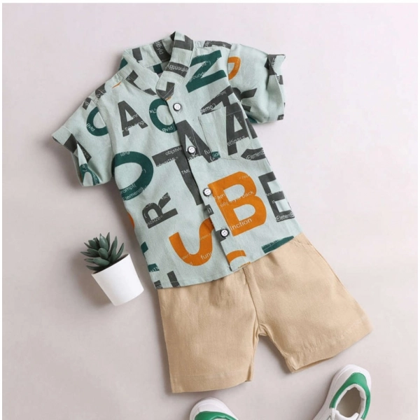 Dropship Boy's Cotton Blend Printed Short Sleeve Shirt and Shorts Set (MultiColor)