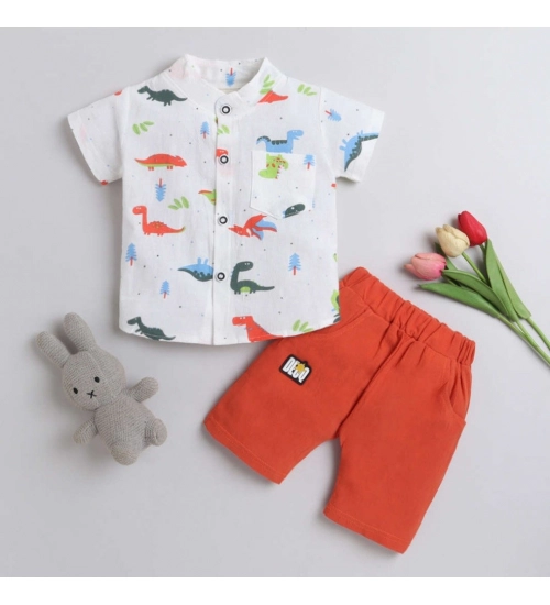 Boy's Cotton Blend Printed Short Sleeve Shirt and Shorts Set (MultiColor)