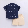 Dropship Boy's Cotton Blend Printed Short Sleeve Shirt and Shorts Set (Navy Blue)