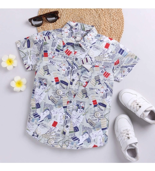 Boy's Cotton Blend Printed Short Sleeve Shirt (MultiColor)