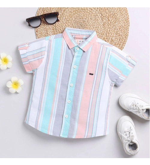 Boy's Cotton Blend Printed Short Sleeve Shirt (MultiColor)