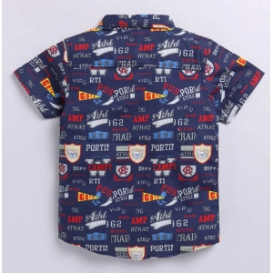 Generic Boy's Cotton Blend Printed Short Sleeve Shirt (Navy Blue)