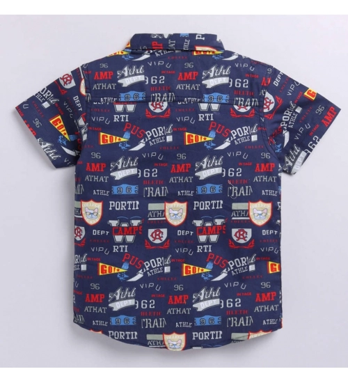 Boy's Cotton Blend Printed Short Sleeve Shirt (Navy Blue)