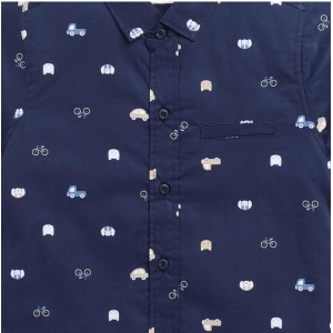 Generic Boy's Cotton Blend Printed Short Sleeve Shirt (Navy Blue)
