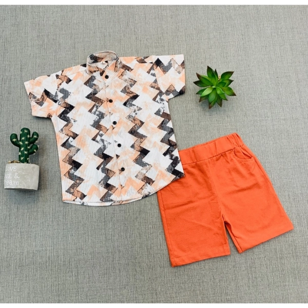 Dropship Boy's Cotton Blend Printed Short Sleeve Shirt and Shorts Set (MultiColor)