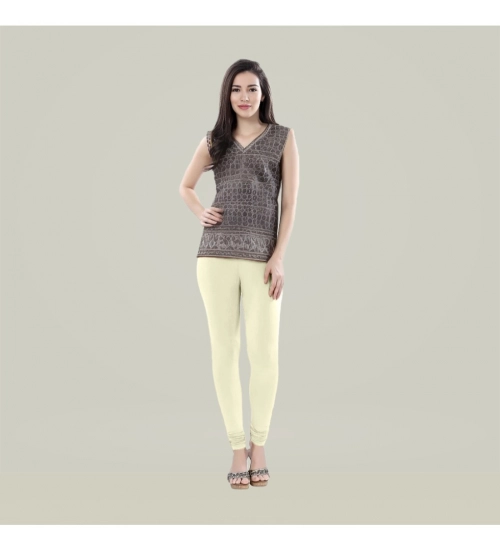 Women's Cotton Blended Solid Churidar leggings (Cream)